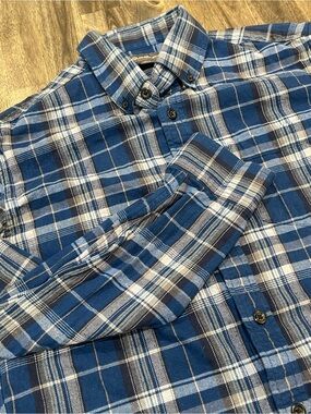 Eddie Bauer Mens Medium Blue Plaid Flannel Shirt Button Down 100% Cotton